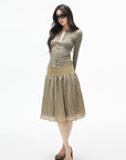 IAMXIAA Structured Waist Crinkle Midi Skirt