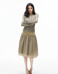 IAMXIAA Sculpted Ribbed Long Sleeve Top with Vintage Metal Button Detailing