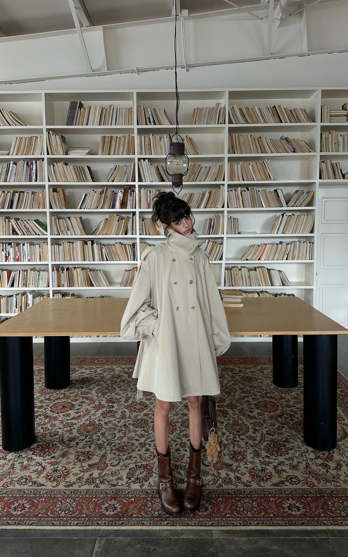 WARDEN EDGE Oversized High-Neck Balloon Sleeve Belted Trench Coat