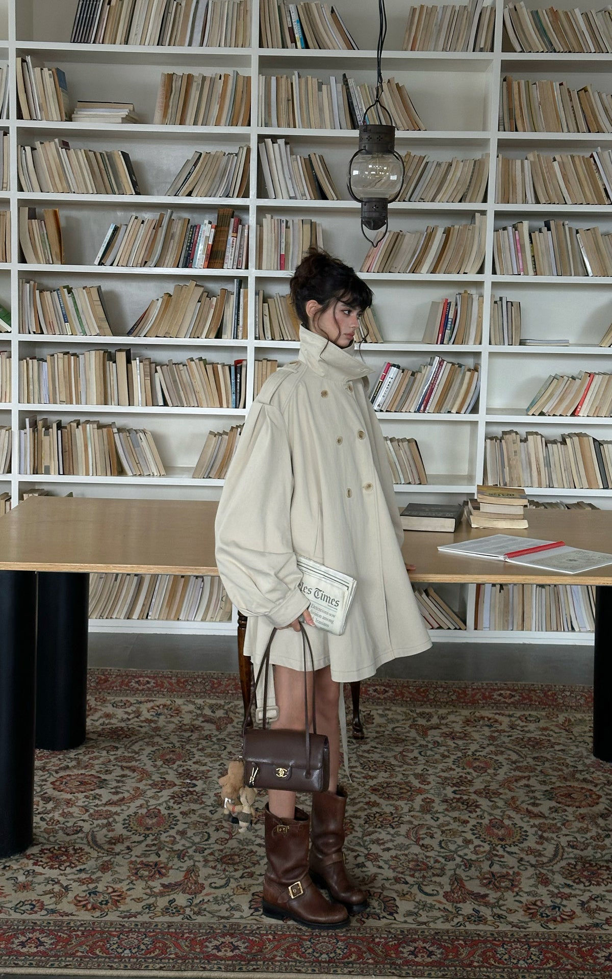 WARDEN EDGE Oversized High-Neck Balloon Sleeve Belted Trench Coat