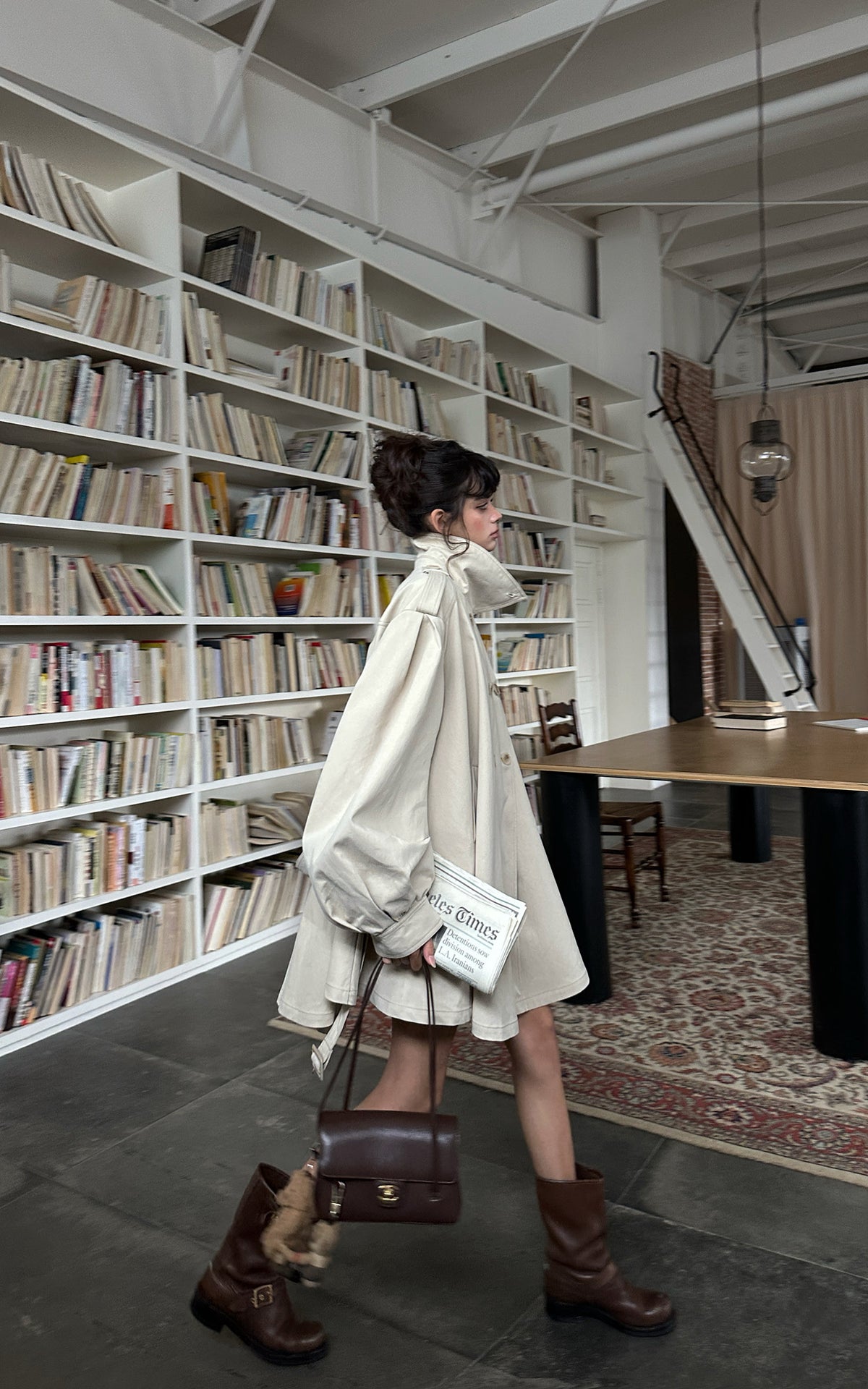 WARDEN EDGE Oversized High-Neck Balloon Sleeve Belted Trench Coat