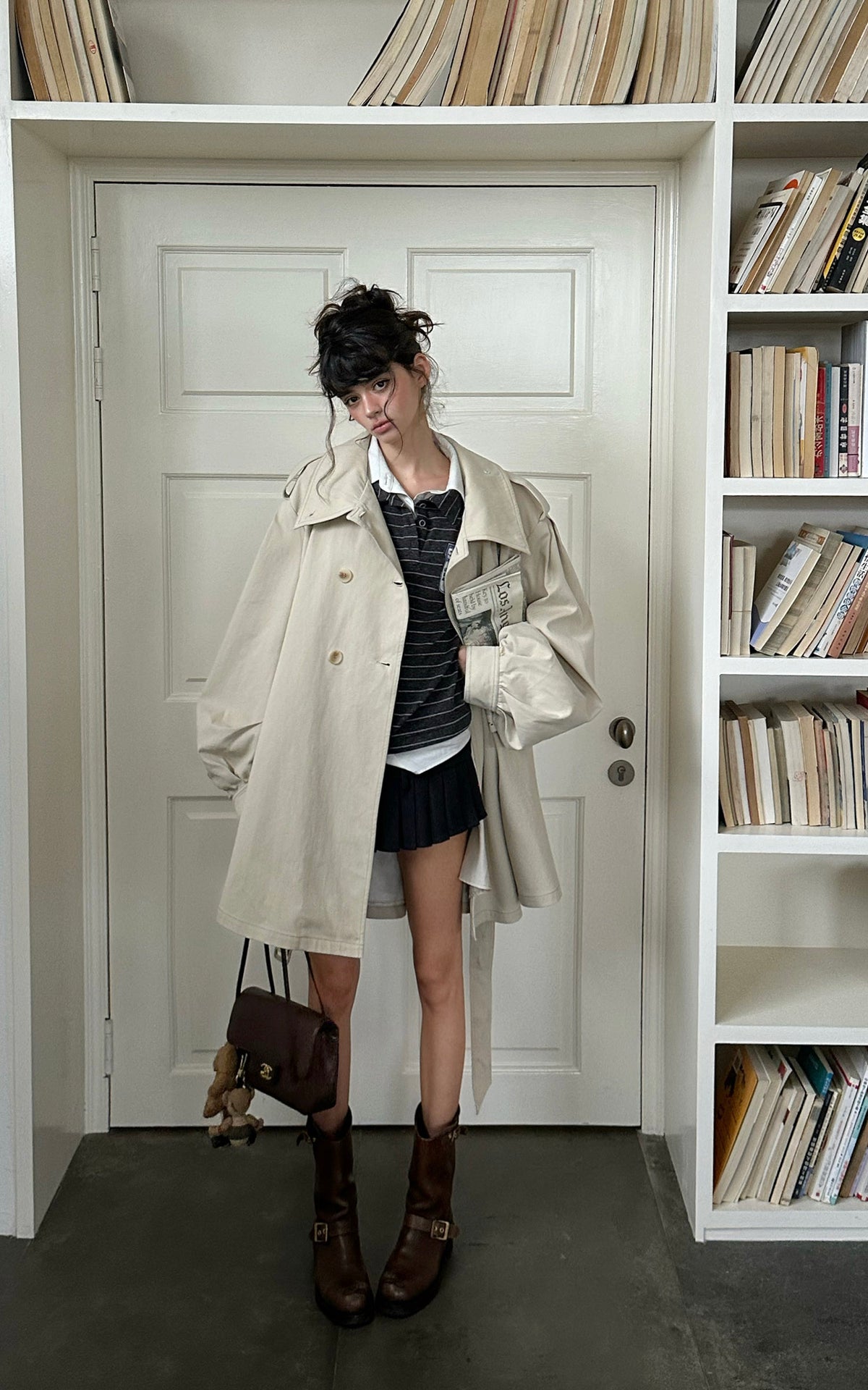 WARDEN EDGE Oversized High-Neck Balloon Sleeve Belted Trench Coat
