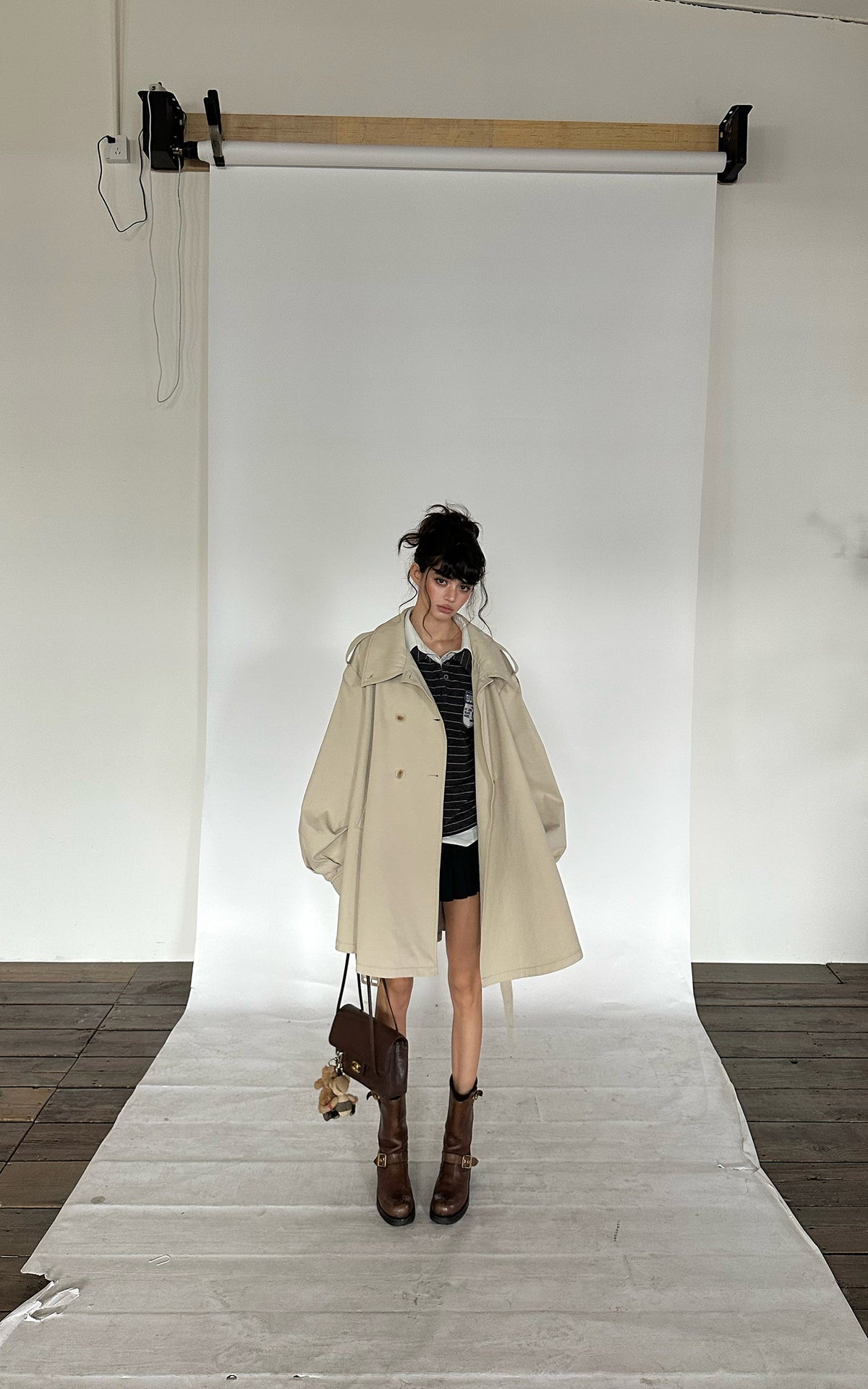 WARDEN EDGE Oversized High-Neck Balloon Sleeve Belted Trench Coat