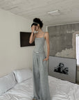 WARDEN EDGE Layered Waistband Wide-Leg Knit Pants
