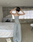 WARDEN EDGE Layered Waistband Wide-Leg Knit Pants