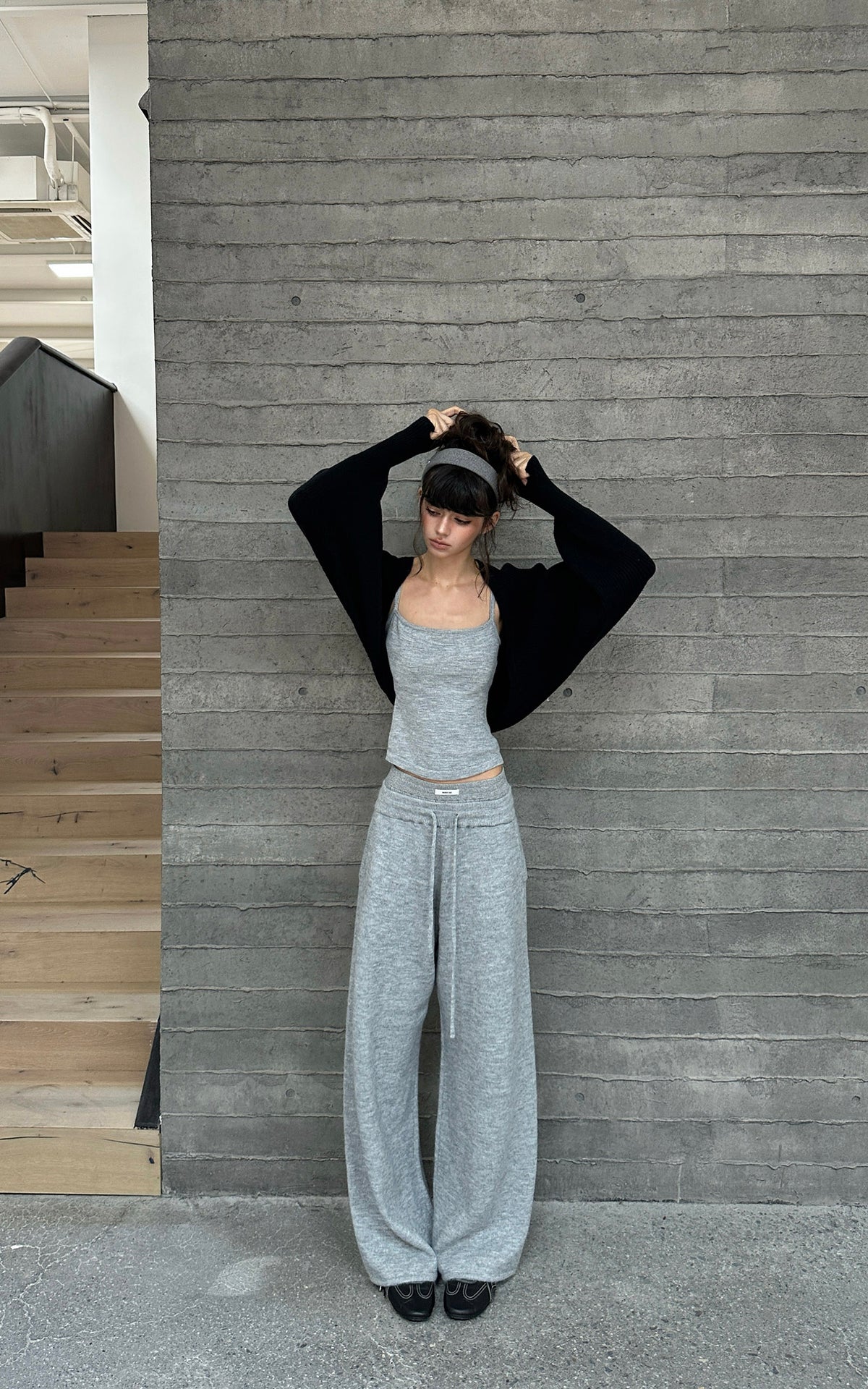 WARDEN EDGE Layered Waistband Wide-Leg Knit Pants