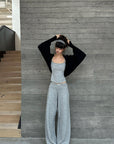WARDEN EDGE Layered Waistband Wide-Leg Knit Pants