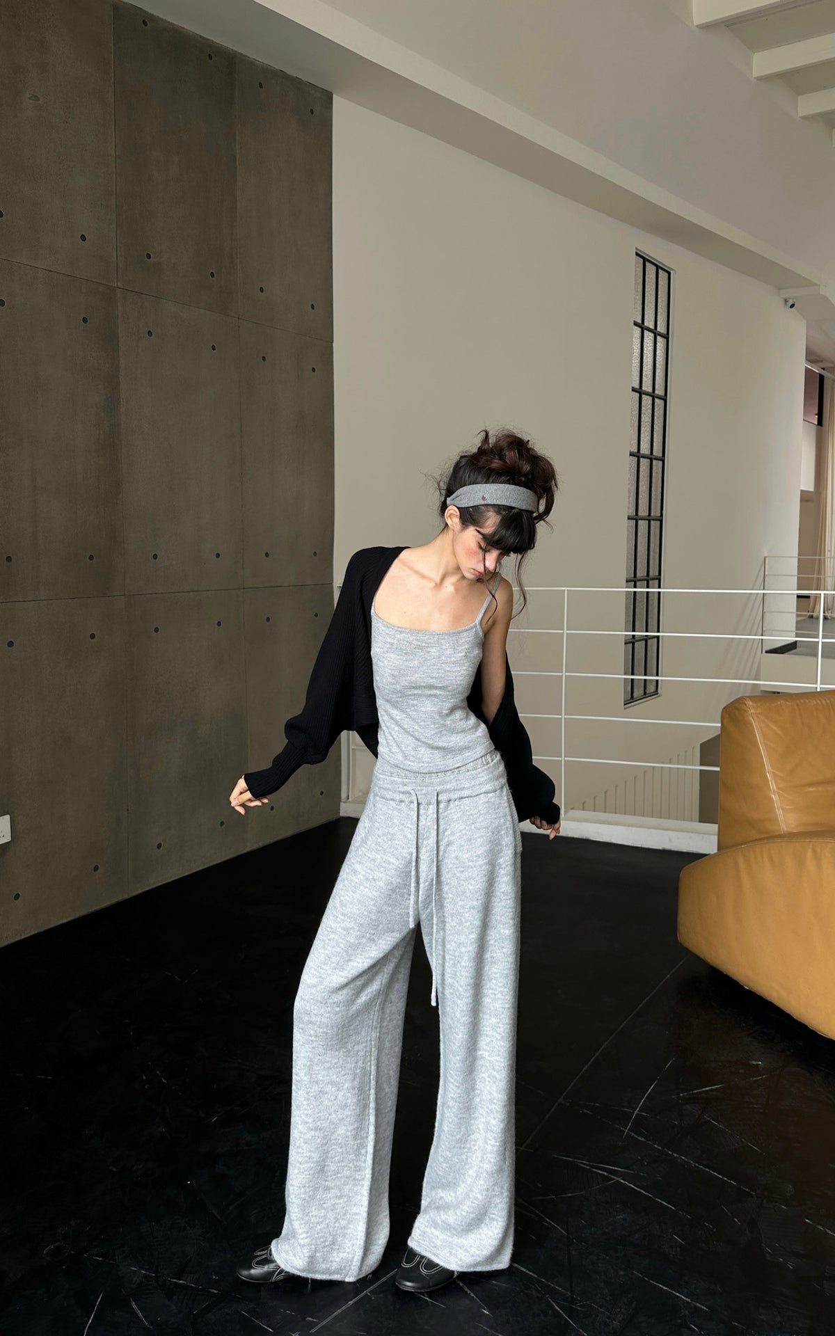 WARDEN EDGE Layered Waistband Wide-Leg Knit Pants