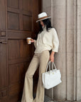 ROVENTE Cable-Knit Wool Turtleneck Relaxed Wide-Sleeve Sweater