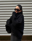 ROVENTE Oversized Ribbed Shawl Collar Balloon Sleeve Cardigan