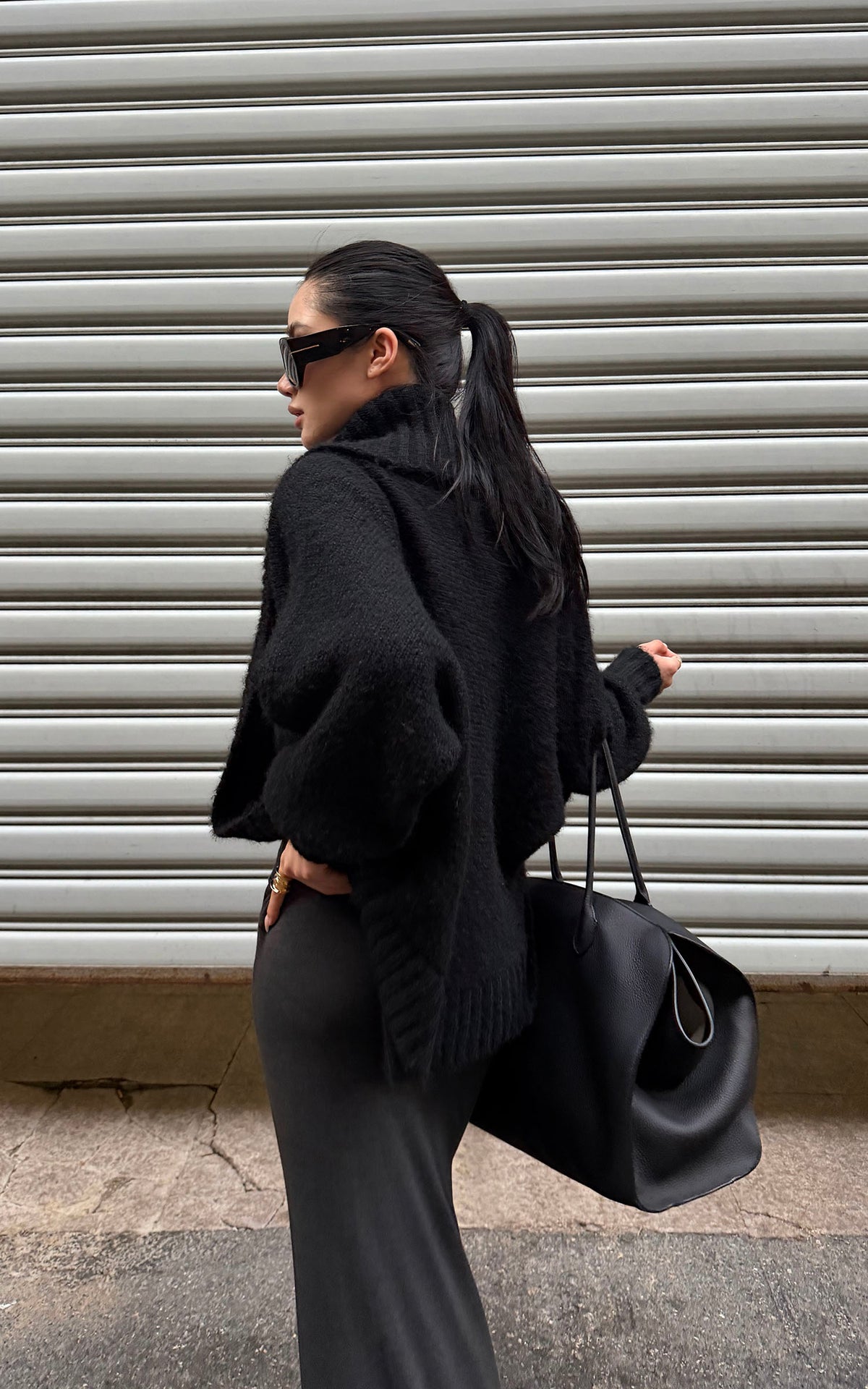 ROVENTE Oversized Ribbed Shawl Collar Balloon Sleeve Cardigan