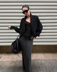 ROVENTE Oversized Ribbed Shawl Collar Balloon Sleeve Cardigan
