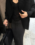 ROVENTE Oversized Ribbed Shawl Collar Balloon Sleeve Cardigan