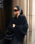 ROVENTE Oversized Ribbed Shawl Collar Balloon Sleeve Cardigan