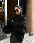 ROVENTE Oversized Ribbed Shawl Collar Balloon Sleeve Cardigan