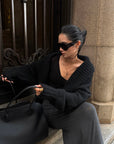 ROVENTE Oversized Ribbed Shawl Collar Balloon Sleeve Cardigan