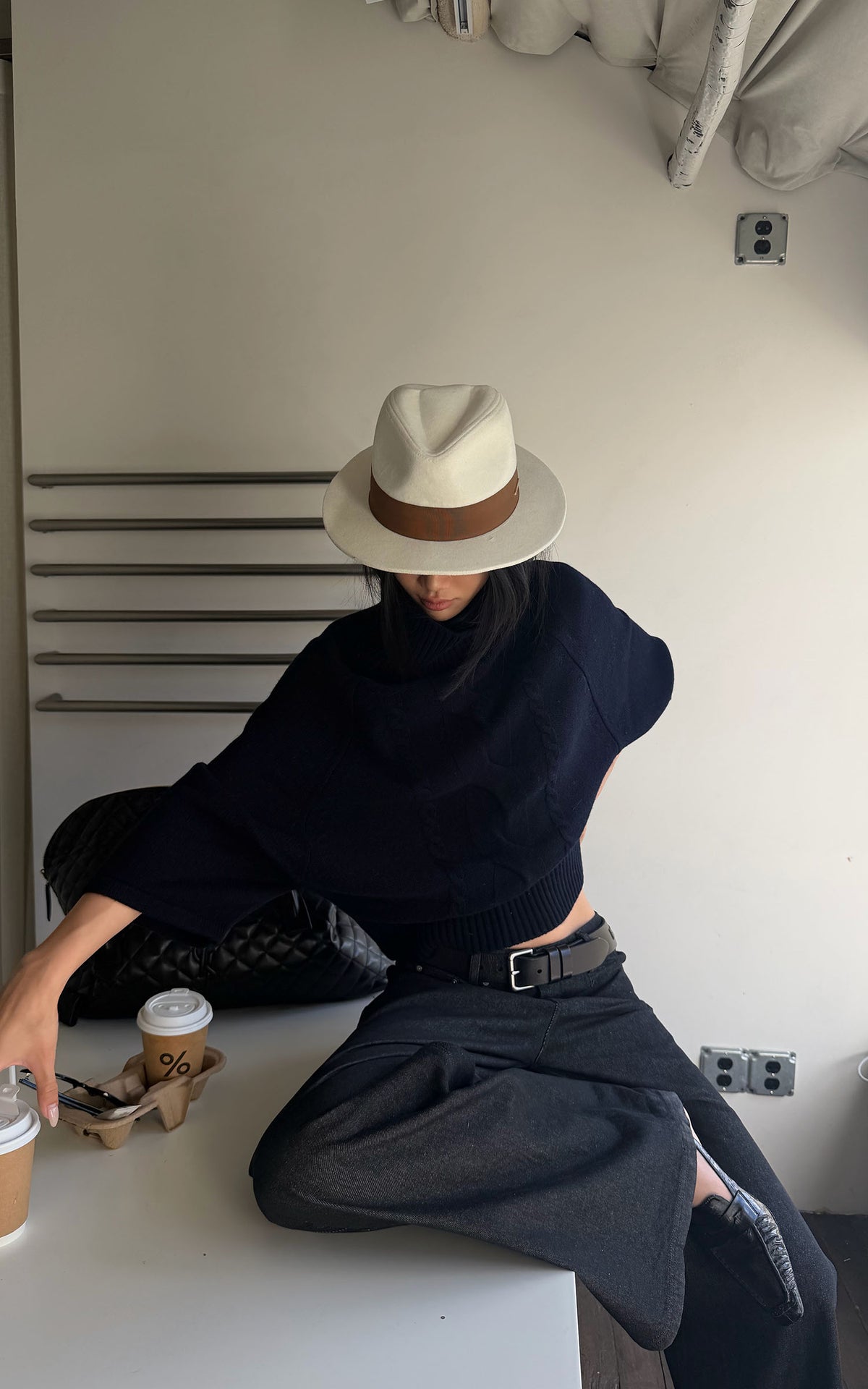 ROVENTE Cable-Knit Wool Turtleneck Relaxed Wide-Sleeve Sweater
