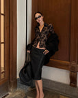 ROVENTE Floral Lace Shirt & Maxi Skirt Set