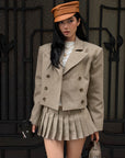ROVENTE Cropped Double-Breasted Blazer & Pleated Mini Skirt Set