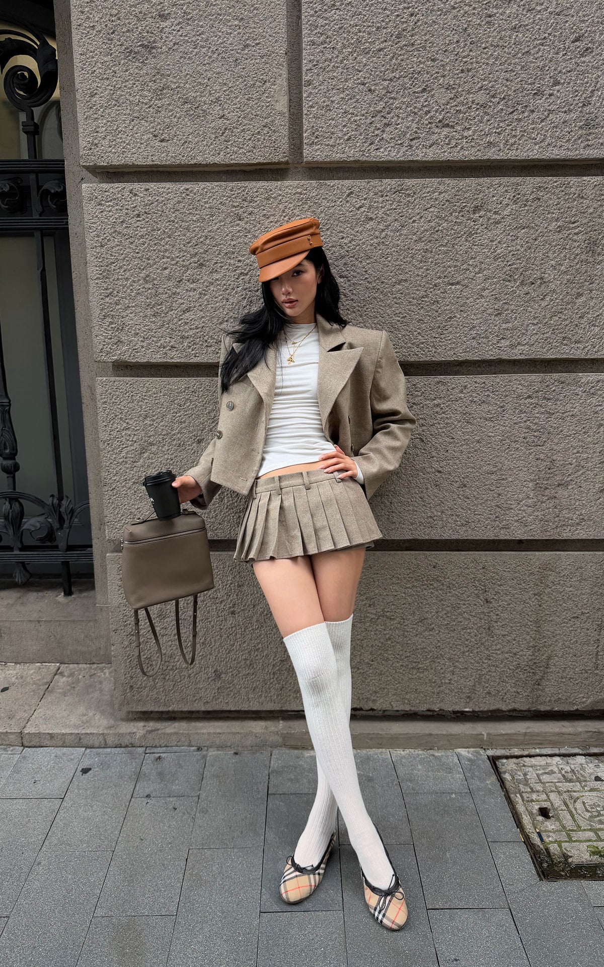 ROVENTE Cropped Double-Breasted Blazer &amp; Pleated Mini Skirt Set