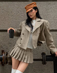 ROVENTE Cropped Double-Breasted Blazer & Pleated Mini Skirt Set