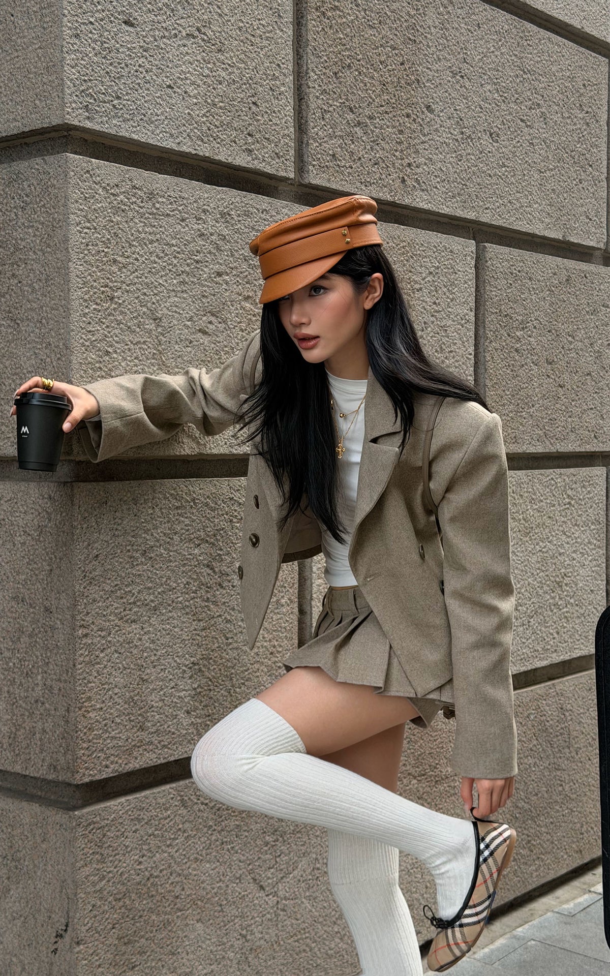 ROVENTE Cropped Double-Breasted Blazer &amp; Pleated Mini Skirt Set