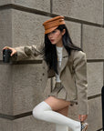 ROVENTE Cropped Double-Breasted Blazer & Pleated Mini Skirt Set