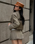 ROVENTE Cropped Double-Breasted Blazer & Pleated Mini Skirt Set