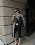 ROVENTE Double-Breasted High Stand Collar Belted Short Trench Jacket