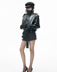IAMXIAA Belted High-Neck Leather Jacket