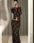 ROVENTE Floral Lace Shirt & Maxi Skirt Set