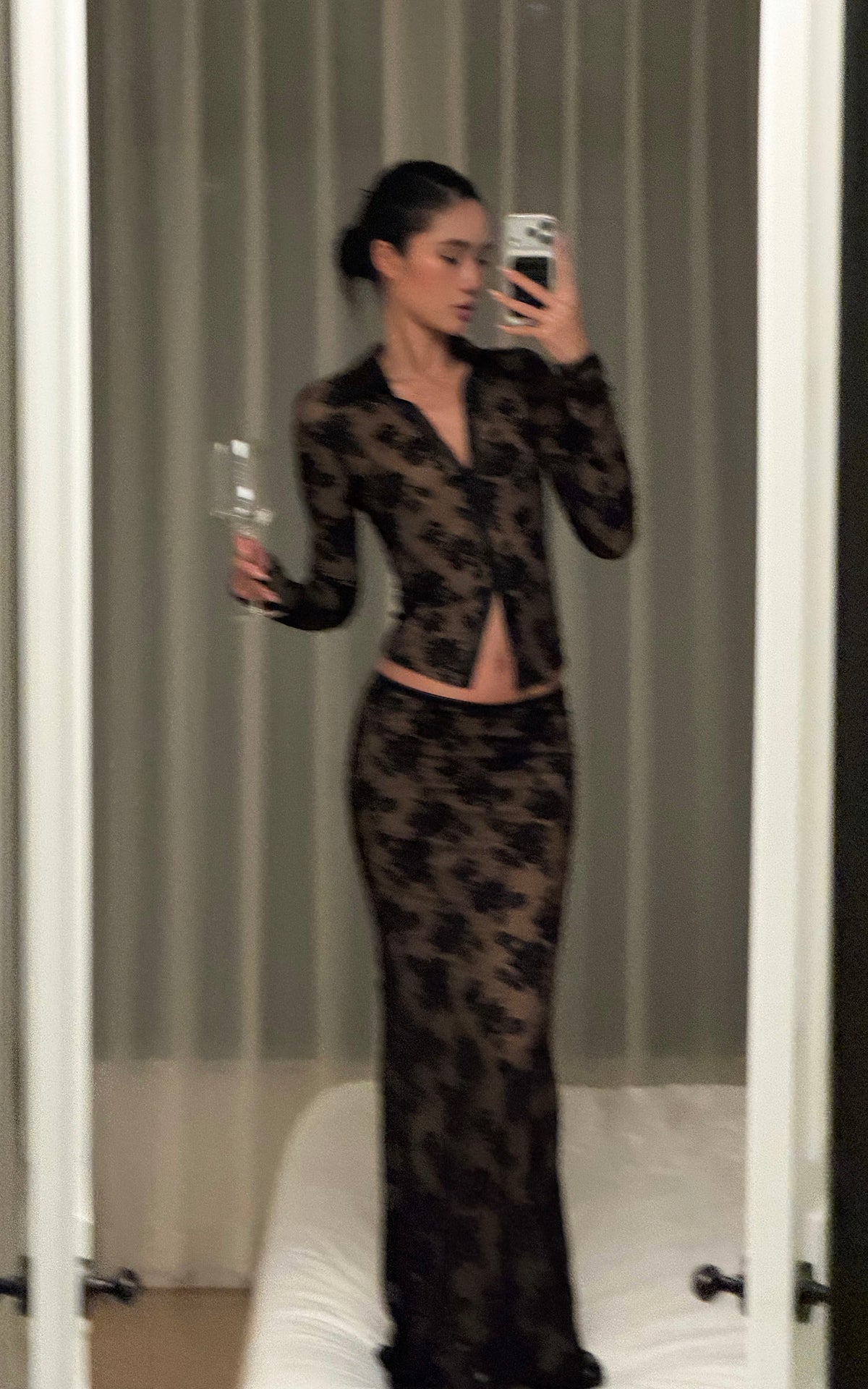 ROVENTE Floral Lace Shirt &amp; Maxi Skirt Set