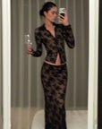 ROVENTE Floral Lace Shirt & Maxi Skirt Set