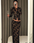 ROVENTE Floral Lace Shirt & Maxi Skirt Set