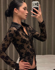 ROVENTE Floral Lace Shirt & Maxi Skirt Set
