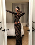 ROVENTE Floral Lace Shirt & Maxi Skirt Set