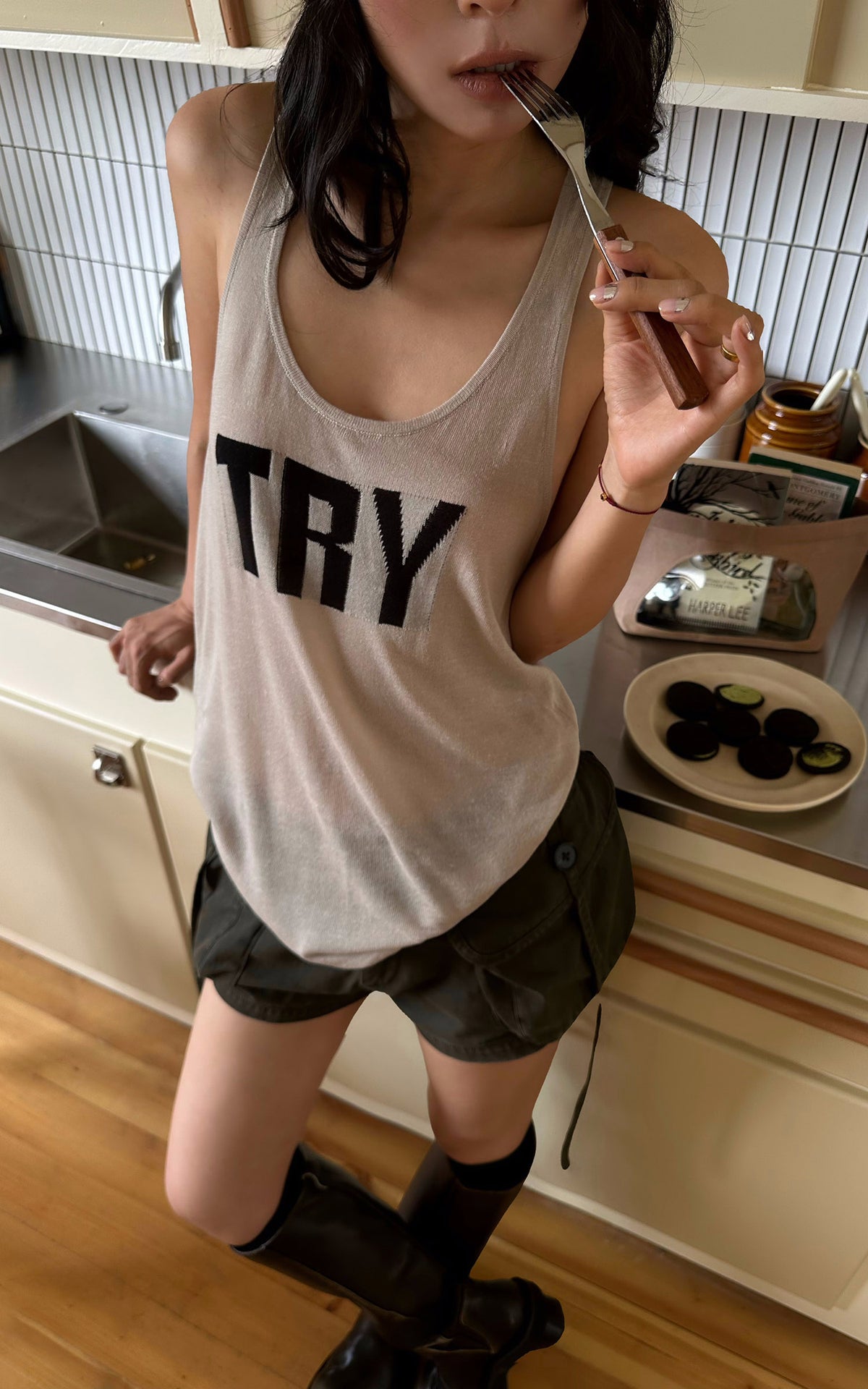WARDEN EDGE TRY Graphic Racerback Knit Tank Top