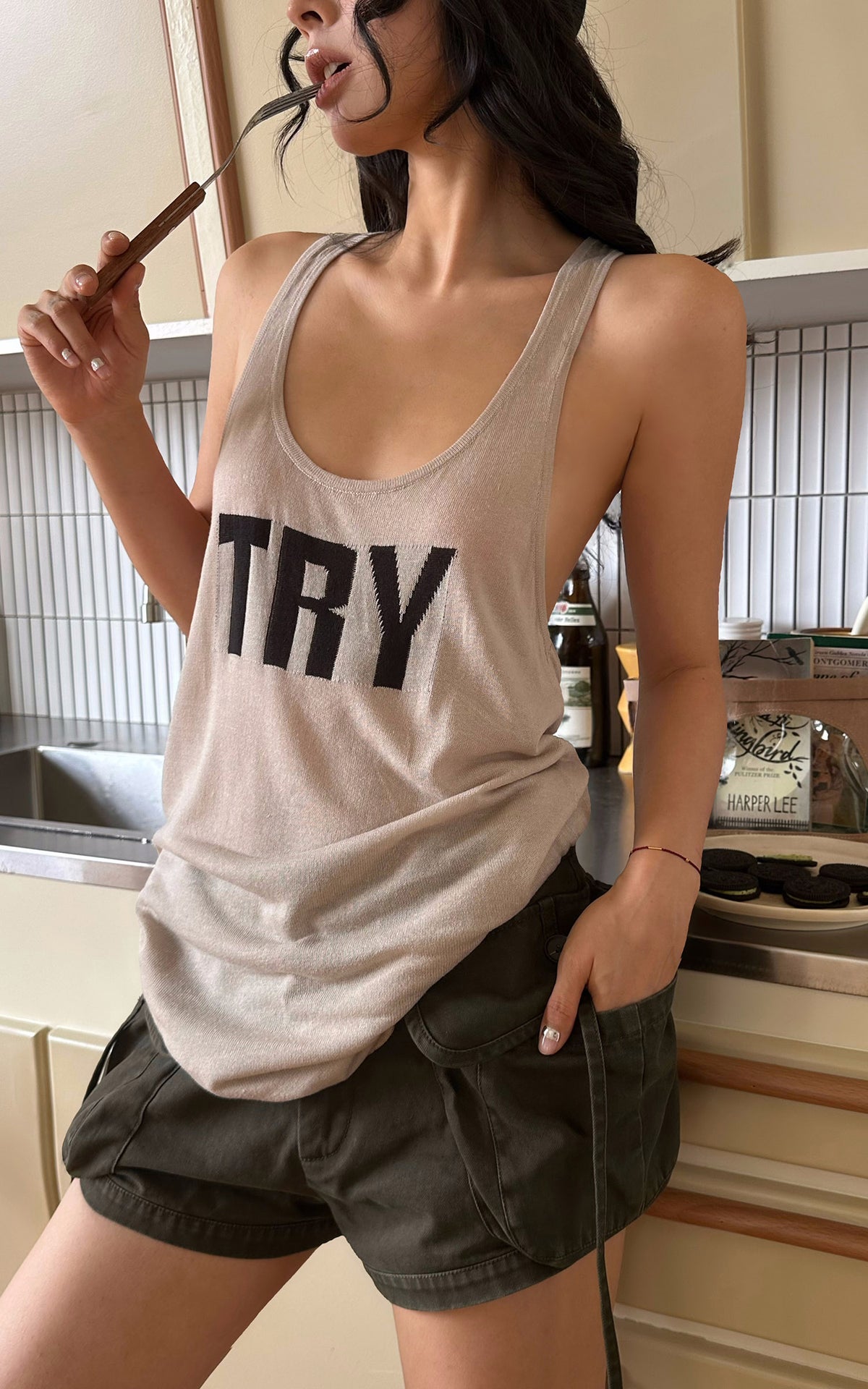 WARDEN EDGE TRY Graphic Racerback Knit Tank Top