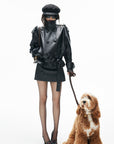 IAMXIAA Belted High-Neck Leather Jacket