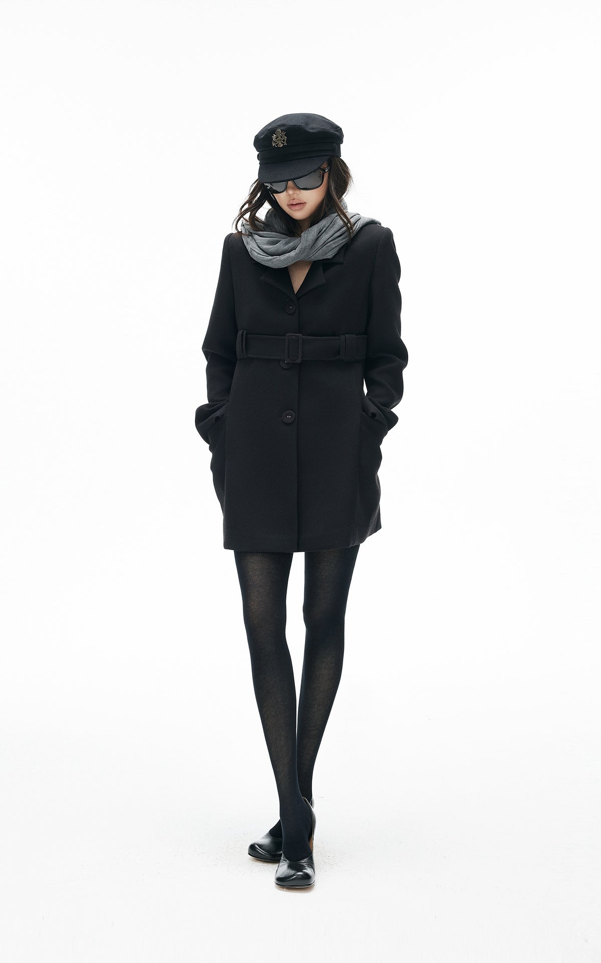 IAMXIAA Structured Waist-Belted Tailored Longline Blazer Coat