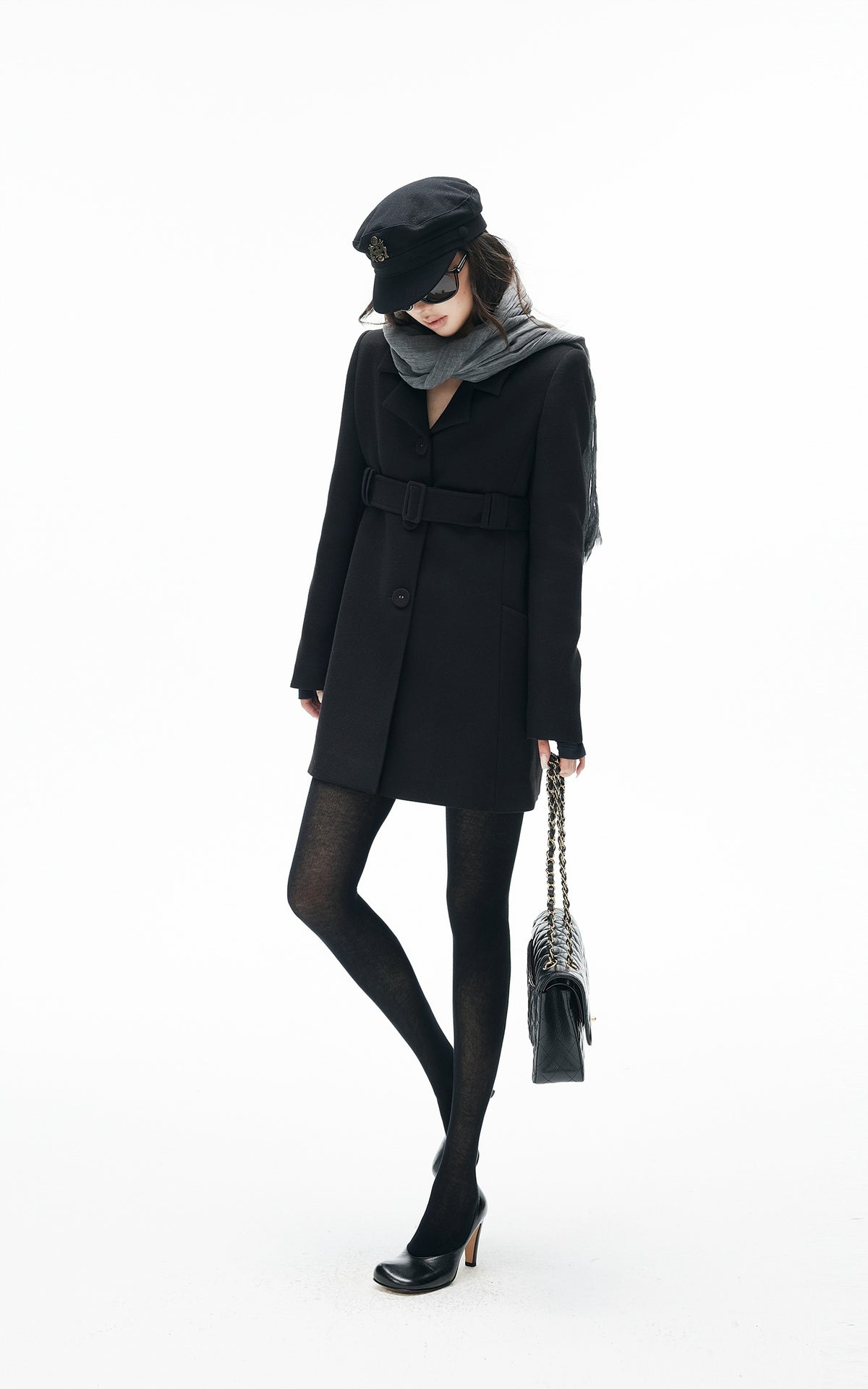 IAMXIAA Structured Waist-Belted Tailored Longline Blazer Coat