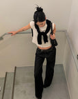 ROVENTE Low-Rise Black Wide-Leg Floor-Length Relaxed Denim Jeans