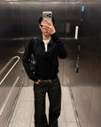 ROVENTE Black Open-Collar Fine Knit Sweater