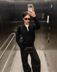 ROVENTE Black Open-Collar Fine Knit Sweater