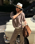ROVENTE Brushed V-Neck Relaxed Fit Long Sleeve Knit Sweater