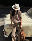 ROVENTE Brushed V-Neck Relaxed Fit Long Sleeve Knit Sweater
