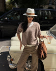 ROVENTE Brushed V-Neck Relaxed Fit Long Sleeve Knit Sweater