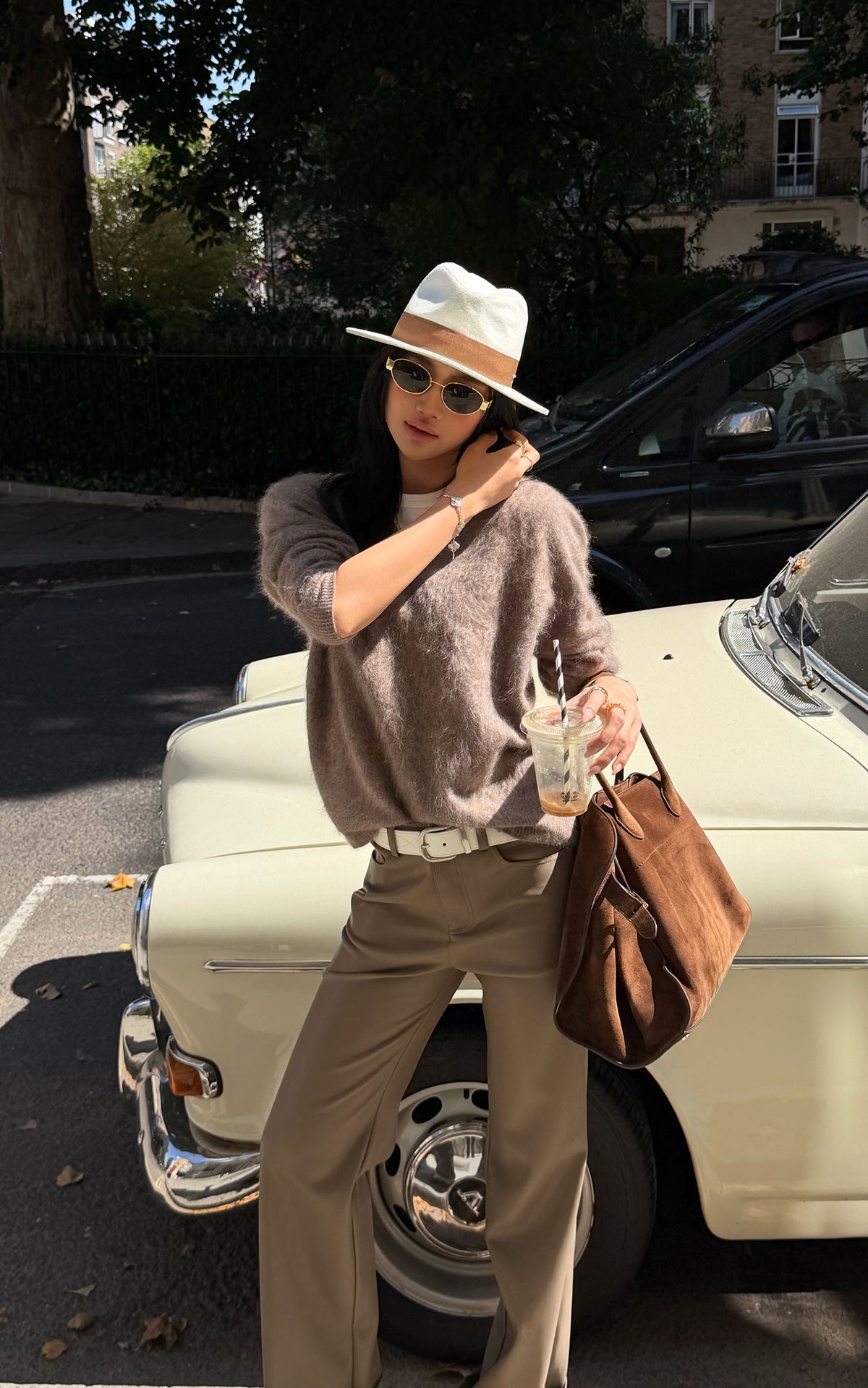 ROVENTE Brushed V-Neck Relaxed Fit Long Sleeve Knit Sweater