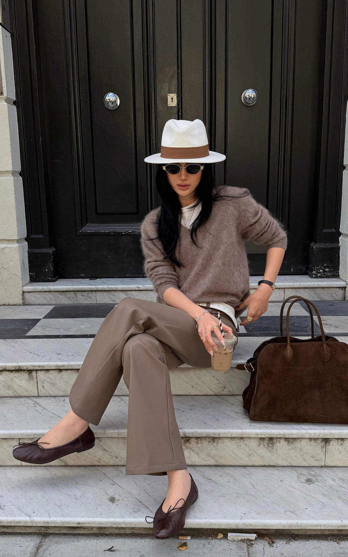 ROVENTE Brushed V-Neck Relaxed Fit Long Sleeve Knit Sweater