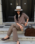 ROVENTE Brushed V-Neck Relaxed Fit Long Sleeve Knit Sweater
